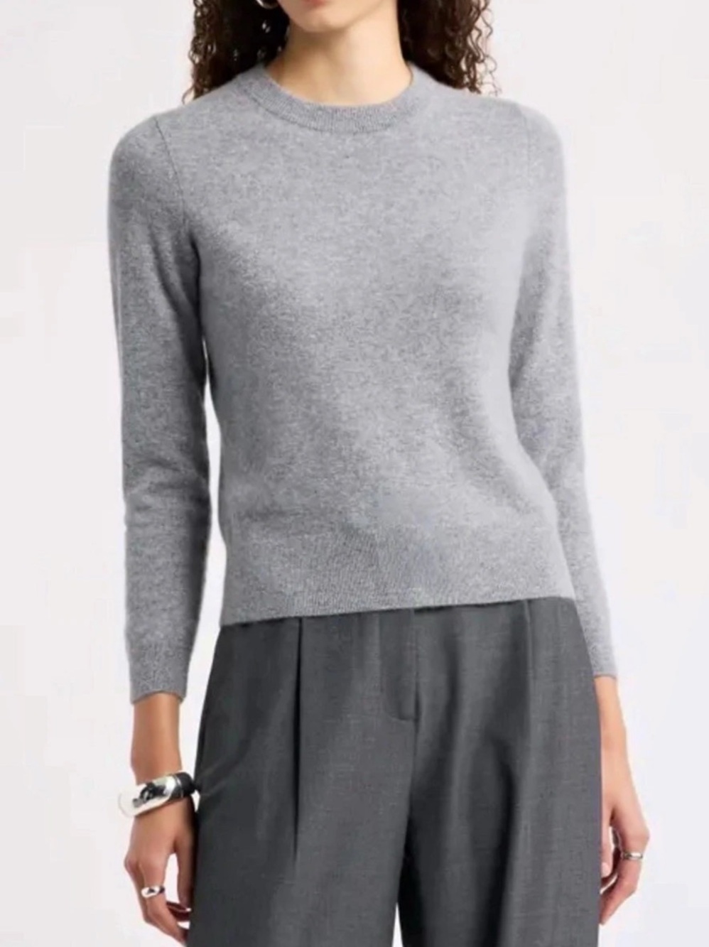 Quince Mongolian Cashmere Crewneck Sweater Gray Small